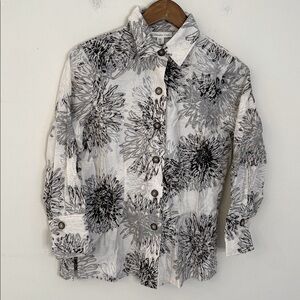 Coldwater Creek linen blend Black & Cream floral embroidered blouse SZ XS (4)